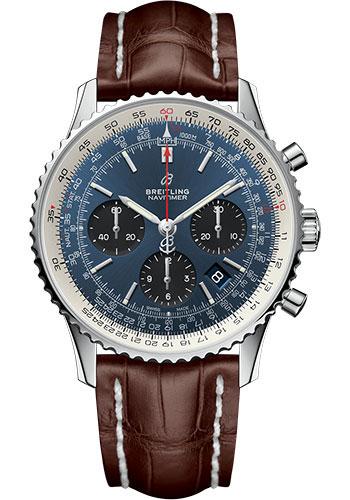 Breitling Navitimer 1 B01 Chronograph 43 Watch - Steel Case - Mercury Silver Dial - Brown Croco Strap