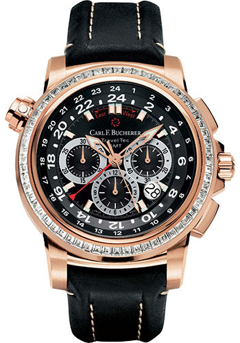 Carl F. Bucherer Patravi TravelTec Watch - Rose Gold Diamond Case - Black Dial
